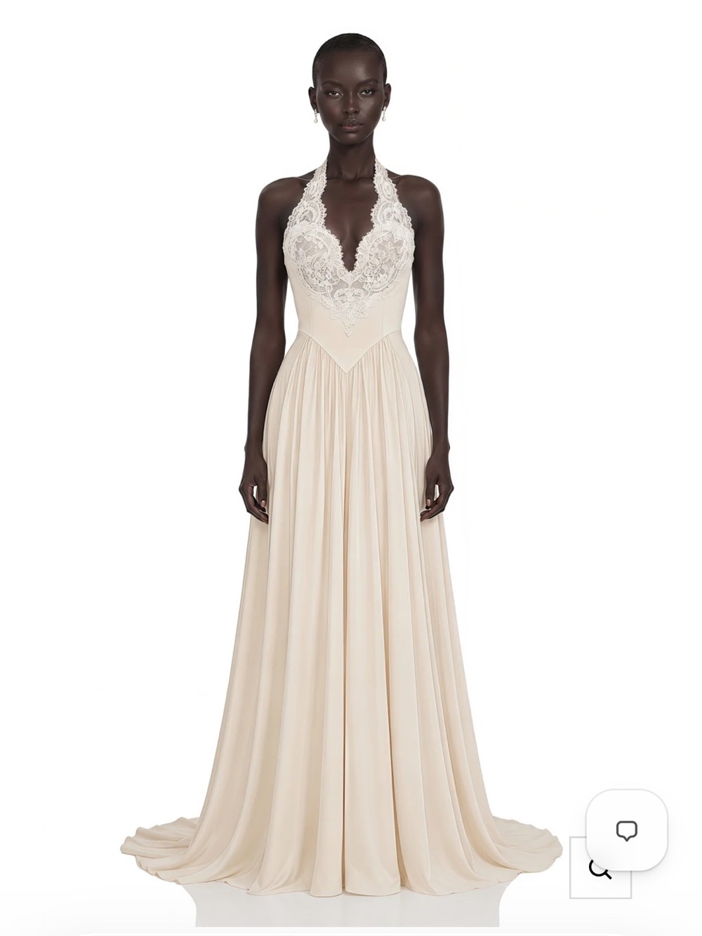 Veronique Champagne V-Neck Maxi Dress with Train NWT